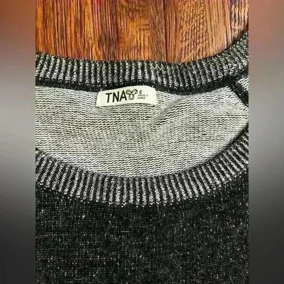 ARITZIA TNA Angora Cashmere Blend Sweater in Dark Grey with Marled Gray Cuffs - Picture 3 of 10